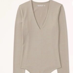 Abercrombie & Fitch Women's Beige V-Neck Long Sleeve Bodysuit